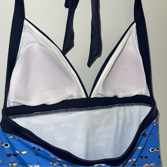 Boden Tankini Top Women's Size 8 US Blue Navy Sunglasses Print Ischia Halter - Picture 10 of 12